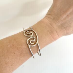 Vintage Sterling Silver Open Cuff Bracelet Spiral Modernist Minimalist Organic